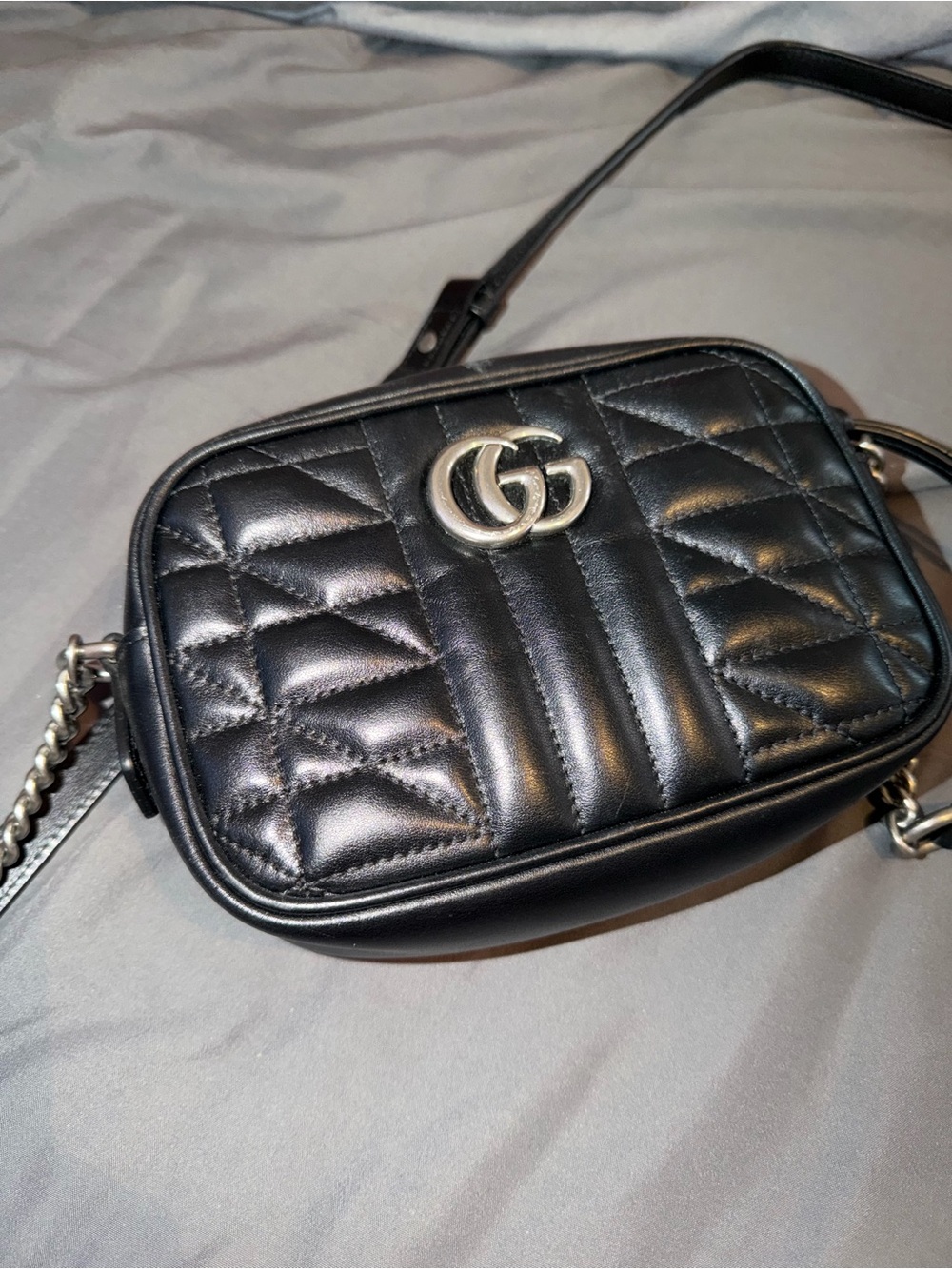 Gucci Black Quilted Leather Camera Crossbody with Double G